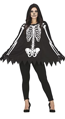 FIESTAS GUIRCA Disfraz de Poncho Negro con Estampado Esqueleto para Mujer Adulta Talla Única