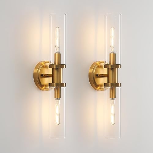 Brushed Brass Wall Sconces Set of Two