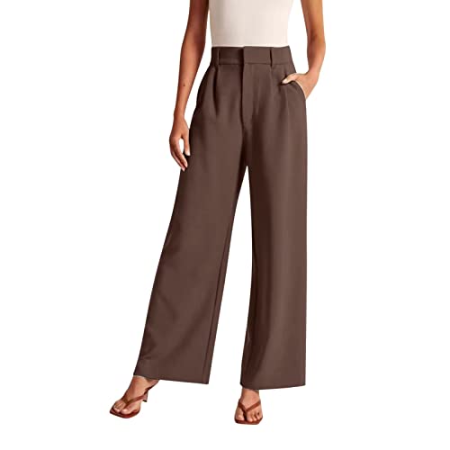 Wide Leg Pants for Women Effortless Tailored Wide Leg Pants Summer High Waist Casual Long Palazzo Pants with Pockets