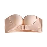 XFSRG Damen TräGerloser BH Push Up BH mit Vorderer Schnalle Große Größe Bandeau BH Ohne BüGel RüCkenfrei BH mit Abnehmbare Träger (36/80D)