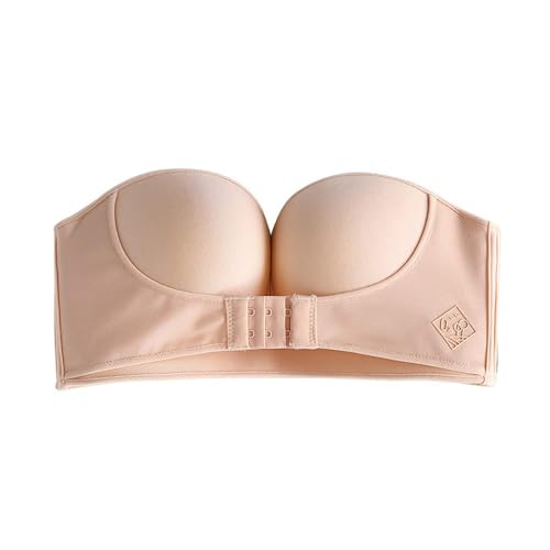 XFSRG Damen TräGerloser BH Push Up BH mit Vorderer Schnalle Große Größe Bandeau BH Ohne BüGel RüCkenfrei BH mit Abnehmbare Träger (36/80D)