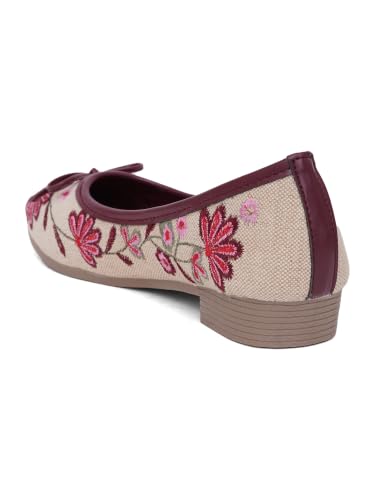 Image of TRYME Floral Embroidered Bow Ballerina Shoes for Women | Lightweight Slip-On Belly Flats | Soft Sole Comfortable Casual Footwear