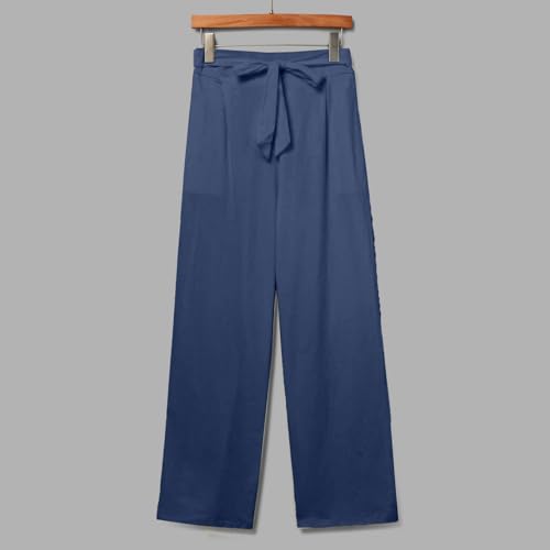 Wide Leg Dress Pants for Women Knot Tie Plus Size Linen Pants Lightweight Summer High Waisted Work Pants with Pockets3