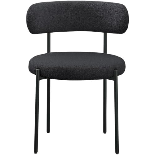 Meridian Furniture 880Black-C Beacon Collection Modern | Contemporary Boucle Fabric Upholstered Dining Chair with Matte Black Metal Frame, 22" W x 21" D x 30" H, Black, Set of 2