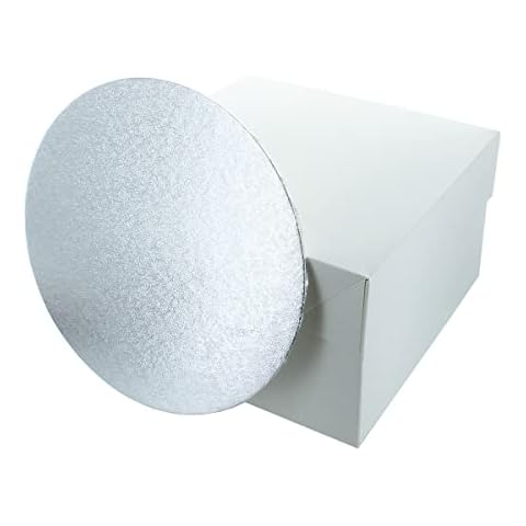 Culpitt 10" Round Silver Cake Card & White Box Combo, 3mm Turned Edge Board and For Sponge Cakes, Muffins, Cupcakes, 88603 Cover