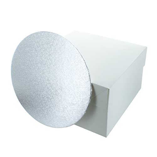 Culpitt 8" Round Silver Cake Card & White Box Combo, 3mm Turned Edge Board and For Sponge Cakes, Muffins, Cupcakes, 88602