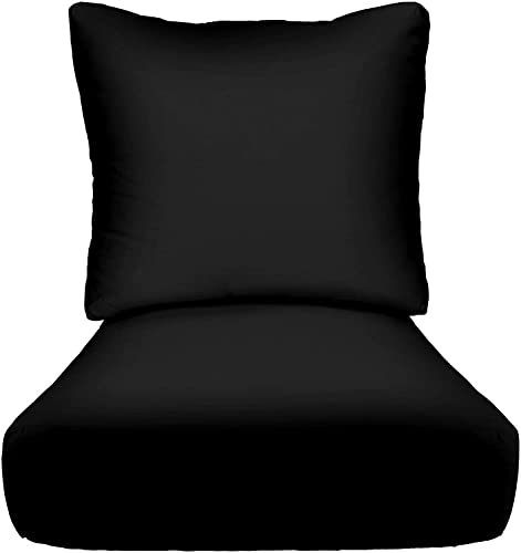 RSH DECOR: Deep Seating Cushion with Pillow Back | 23” x 26” Seat | All-Weather Spun Fabric | Water and Fade-Resistant | Outdoor Chair Cushion Set for Patio Furniture | Black
