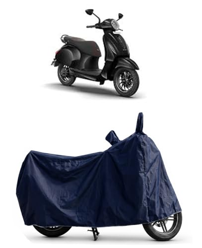 Image of Shield Heavy Duty Scooty Cover for Bajaj Chetak | All-Season, Tear-Proof Fabric | with Side Mirror Pocket & Buckle Belt | Bajaj Chetak Scooty Cover (Blue)
