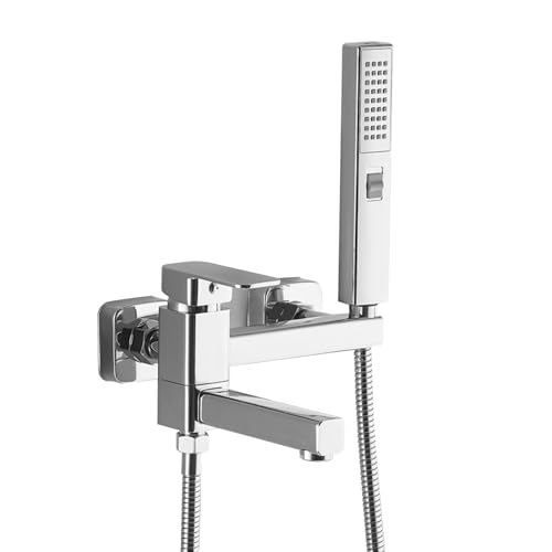 Ensemble de robinet de douche mural chromé avec flexible de bain