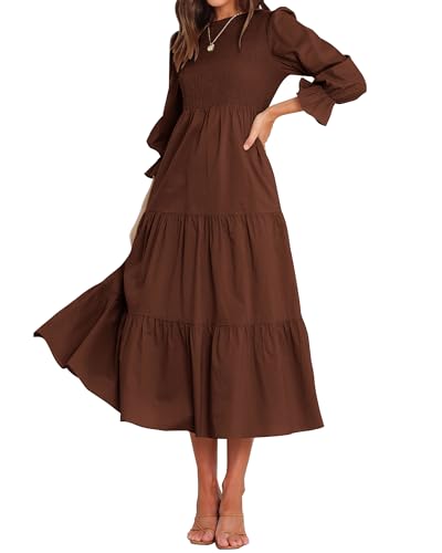 BTFBM Women Casual Long Sleeve Crew Neck Fall Dress Bohemian Relaxed Fit Floral Flowy Maxi Dresses Tiered Cocktail Dress