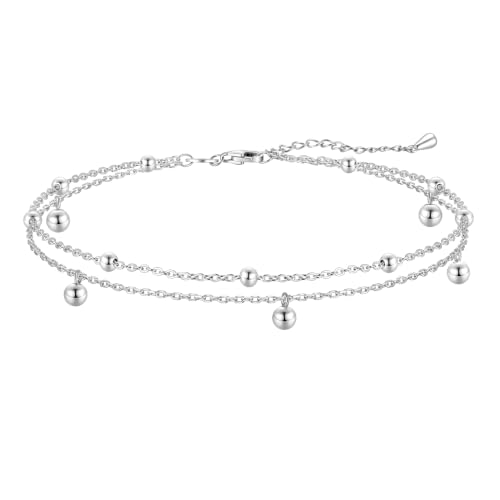 Image of CHIC & ARTSY 925 Sterling Silver Ankle Bracelets for Women, Dainty Adjustable Layered Foot Chains with Symbolic Charms, Boho Beach Everyday Lightweight Jewelry