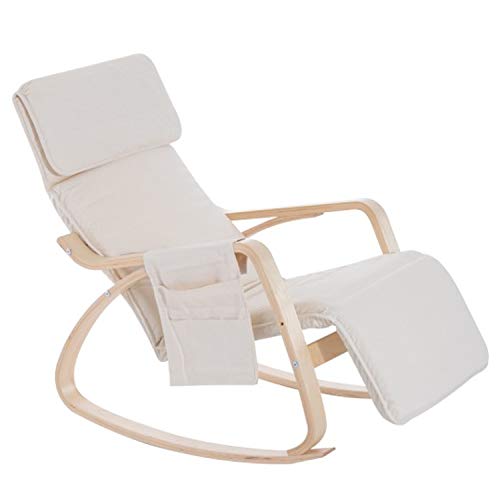 Rtyrytiiu Sofa bed recliner Rocking Chair With Adjustable Footrest And Side Pockets Beige Modern Style Bedroom With Sofa Bed Recliner For Living Room Bedroom
