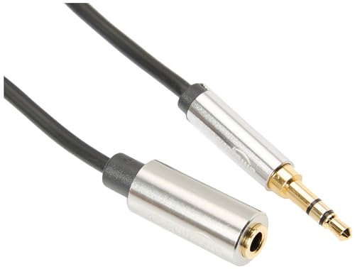 Image of Amazon Basics 3.5mm Auxiliary Male to Female Jack Audio Extension Cable, Adapter for Headphone or Smartphone, 12 Foot, Black, AZ35MF02