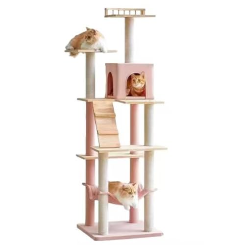 Fiozwea サイザル麻 キャットクライミングタワー ハンモック 複数の猫用 人気スタンド スリムフィット 大型ハンモック 複数の猫用 中型安定爪とぎポスト 猫砂おもちゃステーション (各色展開) (50*50*162CM,Pro-1130G)