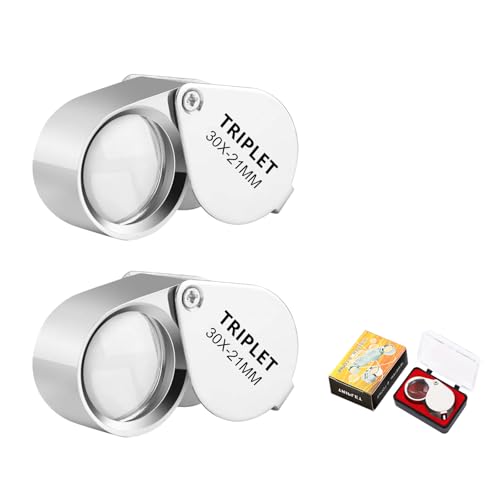 DJHUHN Loupe Bijoutier Pliable 2pcs - Loupe de Poche pour Identification Bijoux, Pierres Précieuses & Antiquités (10, x)