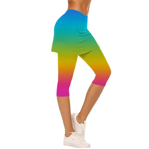 Pantalon de yoga 3/4 avec jupe intégrée pour femme, coupe legging corsaire de sport uni