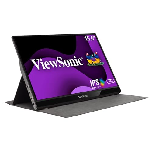 Image of ViewSonic VG1655 15.6 inch 1080p Portable Monitor w / 2 Way Powered 60W USB C, IPS, Eye Care, Dual Speakers, Built in Stand w /Cover (Renewed)