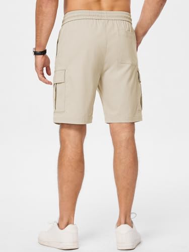 Image of JMIERR Men's Casual Stretch Cargo Shorts | Drawstring Elastic Waist, Multi Pockets, Summer Work Short, Classic