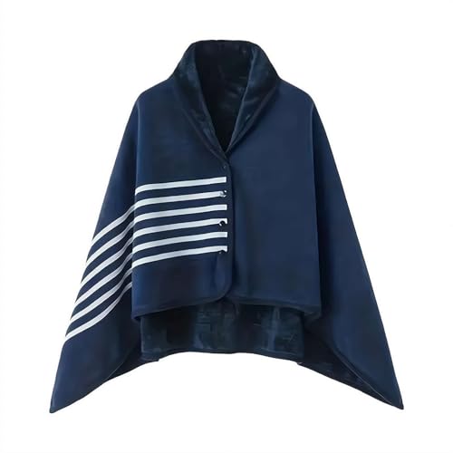Office Blanket Polyester Wearable Throw 80x135cm Soft Flannel Cape Design Hands-free Warm Wrap for Chair Lap Desk Use (Navy blue)