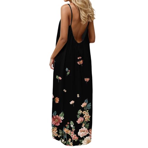 Image of HTHLVMD Backless Cami Dress Summer Dresses for Women 2026 Spaghetti Strap Dresses Womens Solid Color Backless Cami Dress