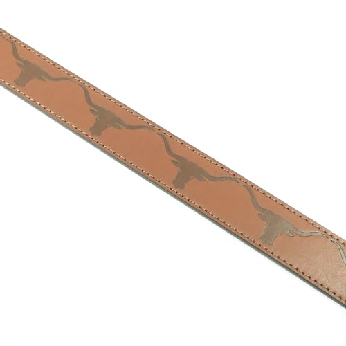 Longhorn Bull Leather Belt Strap and Metal Buckle 1.5" Wide with Snaps - Western Bullhorn4