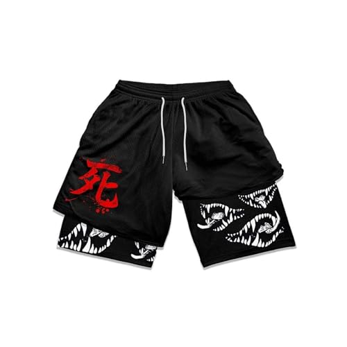 YYNYC Men's 2 in 1 Running Shorts Anime Shorts for Men Workout Athletic Training Gym Outdoor Sports Basketball Shorts