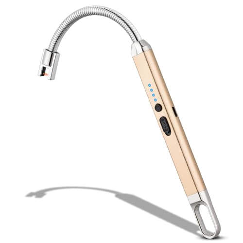 MEIRUBY Accendino elettrico per candele di Natale, regalo per donne e uomini, ricaricabile tramite USB, per candele, campeggio, barbecue, regali di Natale, compleanni, per uomini e donne (oro)