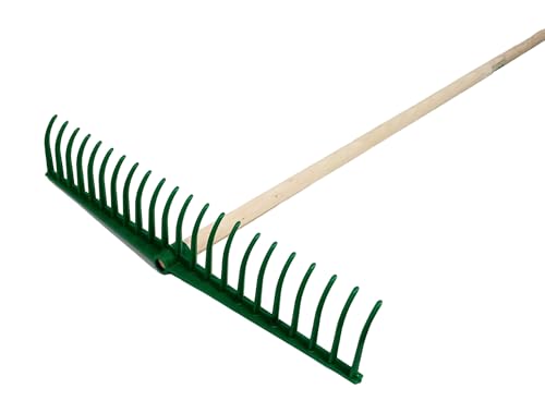 NG NICCOLAI RASTRELLI IN POLIPROPILENE PP CURVI O DRITTI VARIE DENTATURE CON O SENZA MANICO IN LEGNO (H.150 CM) MADE IN ITALY (VERDE CURVO 22 DENTI (CM.59) CON MANICO (CM.150))