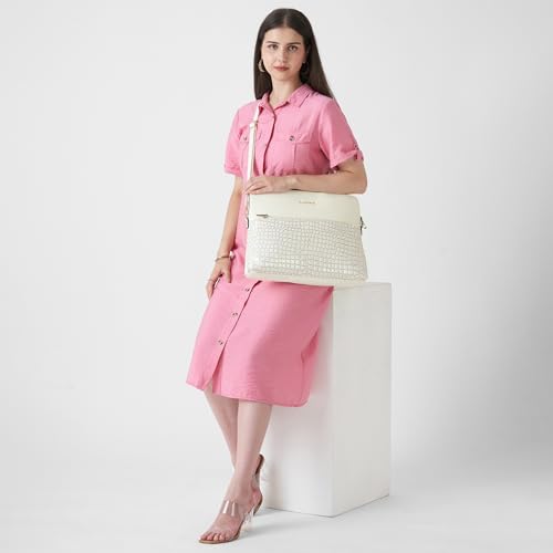 Image of Caprese Lily Large Laptop Bag for Women with Adjustable & Detachable Strap | Croc-Embossed Faux Leather | Fits Up to 15.6-Inch Laptop | Handheld & Shoulder Bag | Multi-Compartments for Office & Travel