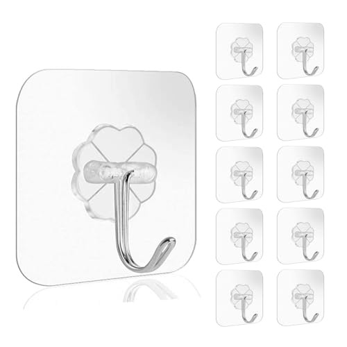 Image of BRAND VILLA Flower Shape Transparent Adhesive Wall Hooks Heavy Duty Waterproof Self Adhesive No Drill Damage Free Sticky Hooks for Bathroom Kitchen Door Towel Key Holder Pack of 10