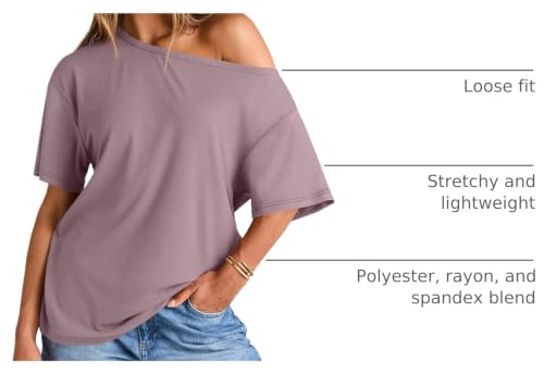 Image of Trendy Queen Womens Off the Shoulder Tops Oversized Summer T-Shirts 2026 | Breathable Strenchy Comfort Material Short Sleeve Basic Oversized Tees Casual Workout Gym Y2k Going Out Clothes