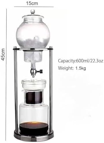 Cold Brew Drip Tower with Adjustable Stainless Steel Valve, Hand-Blown Glass Pot, Portable Ice Coffee Tea Brewer for Smooth Cold Drinks