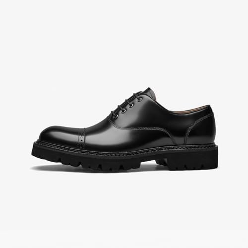 Image of BEAU TODAY Men's Wingtip Oxfords, Brogue Lace-Up Business Dress Derby Shoes | Genuine Cow Leather, Sheepskin Lining, Non-slip EVA Platform Outsole, Wingtip Brogue Design, Versatile For Work or Daily Life