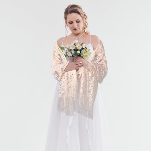 Sintege 6 Pcs Summer Shawls for Wedding, Women Lace Fringe Wraps Bridesmaid Scarf Bulk for Evening Dress Party4