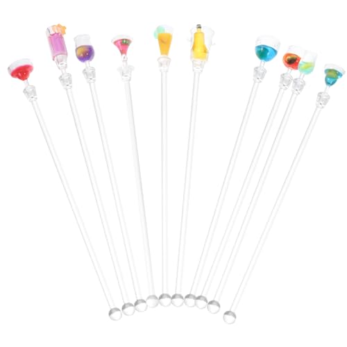 Hemoton 10pcs Acrylic Drink Stirrers Colorful Swizzle Stick for Mixed Cocktails Muddler Stirring Rod Reusable for Coffee Juice Random Color