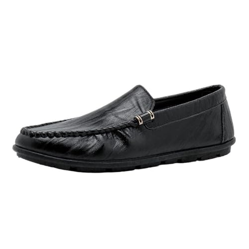 Mens PU Leather Loafer Shoes Flat Heel Slip Resistant Wedding Fashion Slip-on Solid Color Stitching Details Comfortable