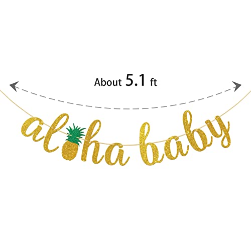 Dalaber Gold Glitter Aloha Baby Banner - Hawaiian Theme Baby Shower/Birthday Party Decorations - Summer Beach Party Decors Banner - Tropical Pineapple Baby Shower, Welcome Baby Sign Banner #TOP1
