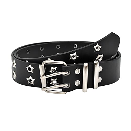 Hellorso Men Leather Belt Reversible Women Solid Retro Fashion Wide Waist Double Breasted Eyelet Cool (Black, One Size) #TOP28