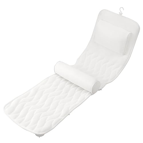 Badewannenkissen Ganzkörper (128 x 38 cm) Ergonomisches Badekissen mit 3D-Air-Mesh-Technologie & 14 starken Saugnäpfen Komfort-Stütze für Nacken & Rücken Ideal für Badewanne und Home Spa