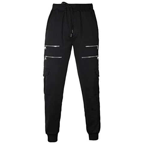 SOMTHRON Men's Cargo Elasticated Waist Jogging Trousers Camouflage Zip Training Trousers with Side Pockets - Black - 3XL Cover