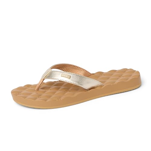 REEF Womens Dreams Flip Flop, Memory Foam Cushion Footbed, Faux Leather Satin Lined Strap, Tan/Champagne, 11