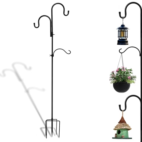 Heavy Duty Double Head Shepherd Hook 76 Inch Adjustable Assembled Shepherd Hook Rust Resistant Premium Metal Garden Shepherd Hooks for Bird Feeders Hanging Plant Baskets Solar Lights Lanterns