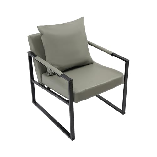 CHFUNE Loungesessel Modern - Hochwertiger Relaxsessel mit Eisenrahmen (130kg Tragkraft), Outdoor Sessel Ergonomischer Armchair mit abnehmbaren Kissen, Bequemer Freizeitsessel für Büro/Balkon Grau