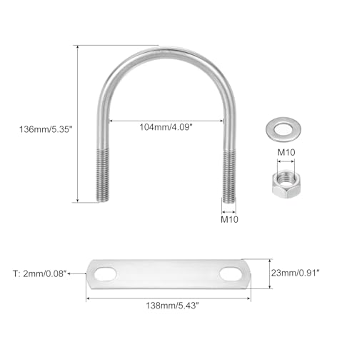 Image of uxcell Round U-Bolts, 8 Sets 104mm(4.09 inch) Inner Width 136mm Length M10 304 Stainless Steel U Clamp Bolt with Nuts and Plates, for Boat Trailer