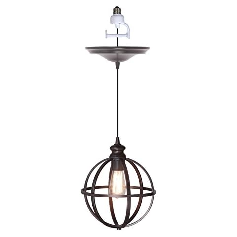 Worth Home Products Instant Pendant Light Brushed Bronze 10" Globe Cage - 4"-6" Recessed Light Conversion Kit to Screw-in Pendant Cover
