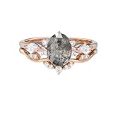 10K 14K 18K Solid Gold Oval Cut Natural Salt and Pepper Diamond and Moissanite Wedding Ring Sets for Women Gemstone Engagement Ring Set Bridal Promise Ring Sets Free Engraved