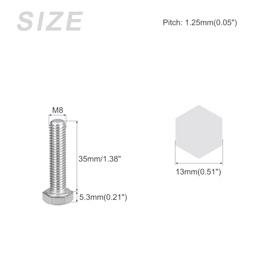 Image of METALLIXITY Hex Bolts (M8-1.25x35mm) 5Pcs, 304 Stainless Steel Coarse Fully Threaded Hex Head Screw Bolt Machine Screws - for Furniture Repair, Silver
