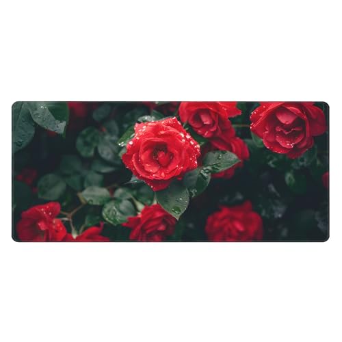 Image of Valentine Roses Flower Extended Gaming Mouse Pad, with Stitched Edges Large Mouse Pad Desk Protector, Rubber Base Mousepad Keyboard Mouses Mat for Work Game Office Home- 32 inch X 12 inch Inch,E43