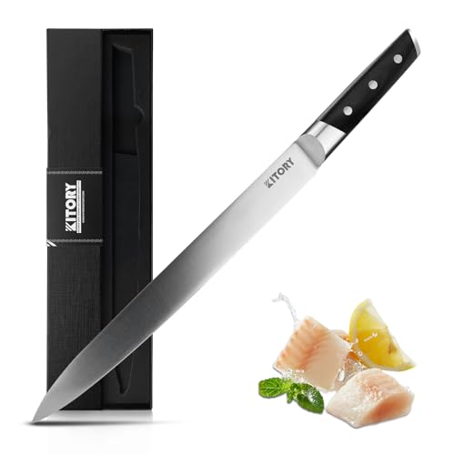 Kitory Slicing Carving Knife -Meat Cutting and BBQ Knife - 12" Brisket Knife for Turkey -Forged German High Carbon Steel- Ergonomic PakkaWood Mirror Finish Handle Design, 2025 Grilling Gifts
