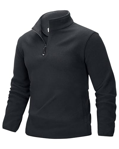 33,000ft Herren Fleecepullover Half-Zip Fleece Pullover mit 2 Taschen Microfleece Outdoor-Sweatshirt für Wandern & Freizeit Holzkohle L